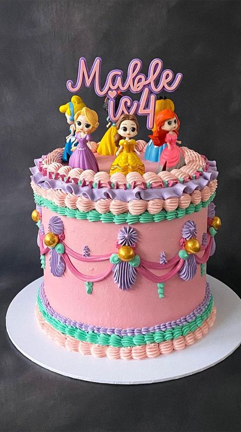 Disney Princess Cake Ideas Simple, Simple Princess Theme Birthday Cake, Princess Buttercream Cake, Disney Buttercream Cake, Simple Princess Cake Ideas, Small Princess Cake, Simple Princess Cake, Buttercream Princess Cake, Buttercream Princess Cake Ideas