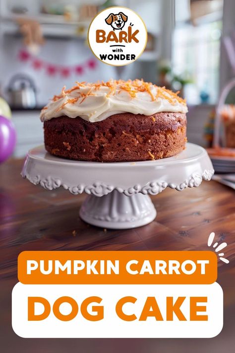 Celebrate your dog's birthday with this tasty Pumpkin Carrot Cake! Easy to make and packed with healthy ingredients, it's the perfect treat for your pup's special day. #DogBirthday #DogCake #HomemadeDogTreats #PumpkinCarrotCake Dog Cake Recipe Pumpkin, Carrot Cake Easy, Pumpkin Carrot Cake, Cake For Dogs, Puppy Birthday Cakes, Dog Cake Recipes, Dog's Birthday, Carrot Dogs, Dog Treats Homemade Easy