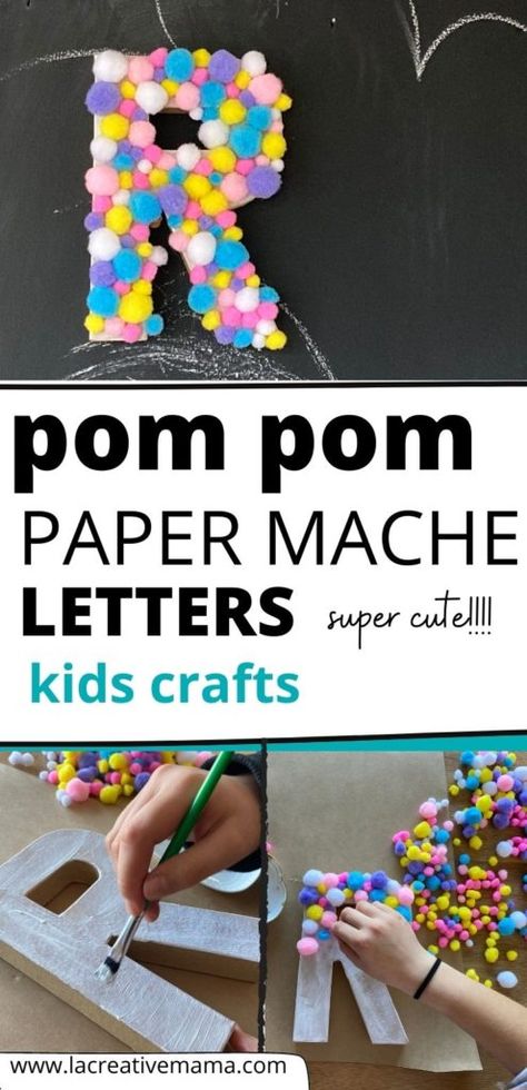 Pom Pom Letters Diy, Spring School Party Ideas, Diy Backdrop Ideas, Pom Pom Paper, Pom Pom Letters, Easy Pom Pom, Ideas For Parties, Pom Wreath, Paper Mache Letters