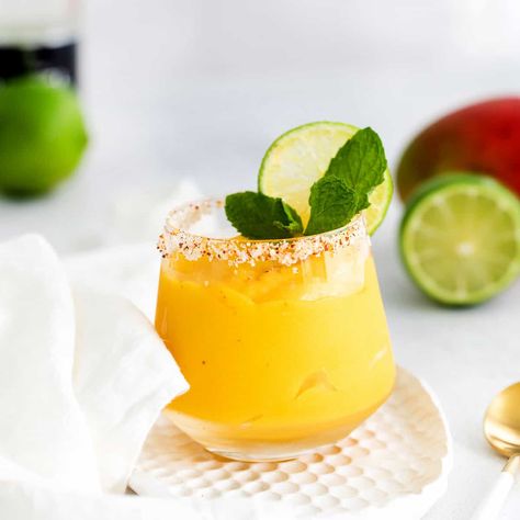 Frozen Mango Margarita (Blended) - Fit Foodie Finds Margarita Blended, Blended Margarita Recipe, Perfect Margarita Recipe, Mango Margarita Recipe, Frozen Mango Margarita, Flavored Margaritas, Traditional Margarita, Margarita Ingredients, Fit Foodie Finds