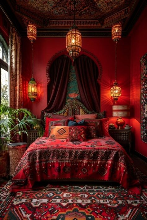 Red Boho Room, Red Boho Bed, Dark Red And Lace Bedding, Romantic Red Beds, Red Boho Throw Blanket, Red Boho, Boho Room, Bedroom, Bed