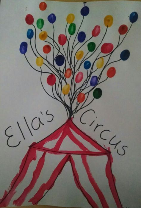 Circus tent craft : Use fingerprints to make balloons and have kids paint red stripes on pre-drawn tent shape Fair Crafts For Preschoolers, Circus Crafts Infants, Circus Week Crafts, Circus Art And Craft, Circus Projects For Toddlers, Circus Theme Infant Art, Circus Activities Preschool Crafts, Circus Tent Craft Preschool, Theater Crafts For Preschool