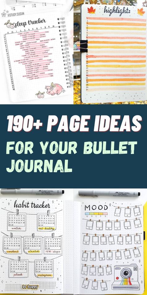 Bullet Journal can virtually help you with anything. Check out this list of 190 Bullet Journal page ideas for you to get the maximum out of your planner! #bulletjournal #howtostartabulletjournal#bujo#pageideas Bujo Log Ideas, What To Put In A Bullet Journal, Bujo When Did I Last, Composition Journal Ideas, Dot Journal Page Ideas, Journaling Book Ideas, Bujo Page Ideas List, Bujo Ideas Page, Bullet Journal Page Ideas Layout