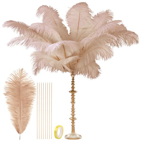 PRICES MAY VARY. Value Kit:10 pieces of 14-16 inch Large feathers, 10 pieces 14 inch wood Stick, A transparent tape, we have strict requirements on the selection of feathers to ensure that each feather has a natural color and soft texture, which will make you fall in love at a glance it. they are all packed in package. Gatsby Party Centerpiece Decor: The luxurious natural ostrich feathers can be used thanksgiving craft ,Table decoration, Halloween decoration, wedding and birthday cake top decor 1920s Flower Arrangements, Gatsby Centerpieces, Burlesque Party Decorations, Feather Centerpiece Wedding, Feather Wedding Decorations, Masquerade Decorations, Quince Decor, Masquerade Ball Party, Wedding Party Centerpieces