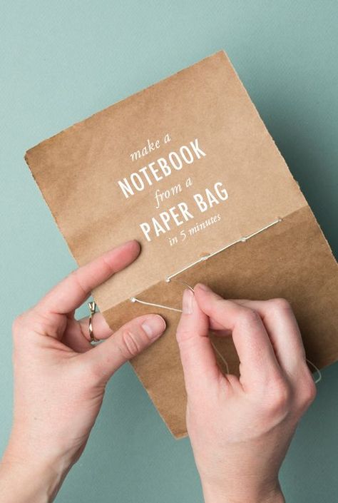 Awesome up-cycle project. Could teach students about recycling/protecting the… Make A Notebook, Buku Diy, Paper Bag Books, Handcrafted Journals, Book Binding Diy, Buch Design, Handmade Notebook, Brown Paper Bag, A Notebook