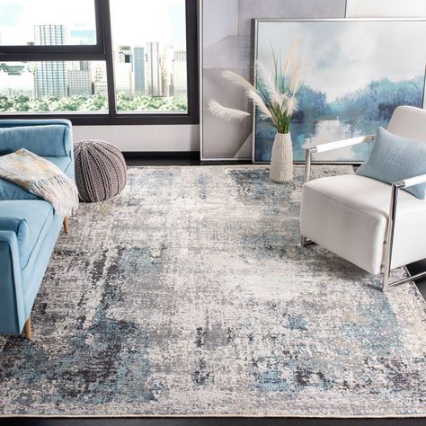 Safavieh DRM422F Grey / Blue - DRM422F Living Room Area, Low Pile Carpet, Chic Rug, Floor Art, Contemporary Living Spaces, Navy Area Rug, Living Room Area Rugs, Abstract Rug, Neutral Rugs