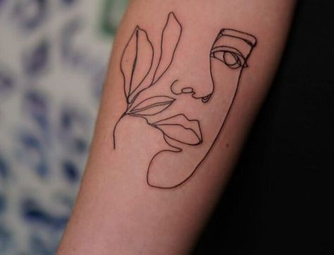 Single Line Tatto Single Line Portrait Tattoo, Single Line Face Tattoo, Line Face Tattoo, Abstract Face Tattoo, Single Line Face, Miscellaneous Tattoos, Wine Tattoo, Line Drawing Tattoos, One Line Tattoo