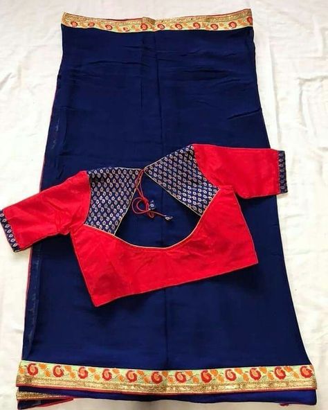 DM for credits ❤️ . . . . . .… Double Color Blouse Design, Cotton Saree Blouse Designs, Cotton Blouse Design, Pattu Saree Blouse Designs, Saree Blouse Neck Designs, Blouse Design Images, Sari Blouse Designs, Color Blouse, Of Sarees