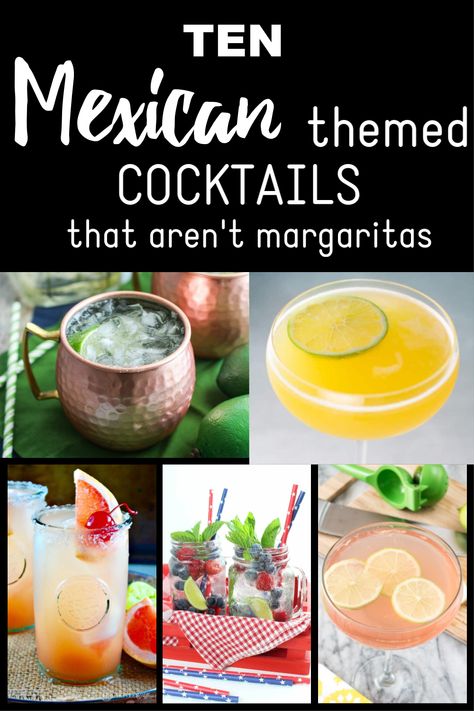 As far as Mexican cocktails go, sure, margaritas are great. But, did you know that there are so many other options to choose from? This collection contains my favorite 10 Mexican themed cocktails that aren't margaritas. These cocktails pair perfectly with warm weather and taco night! Taco Cocktail Hour, Drinks For Taco Night, Taco Night Drink Ideas, Taco Night Drinks, Taco Night Cocktails, Drinks That Go With Tacos, Mexican Themed Cocktails, Mocktails For Taco Night, Mexican Inspired Drinks