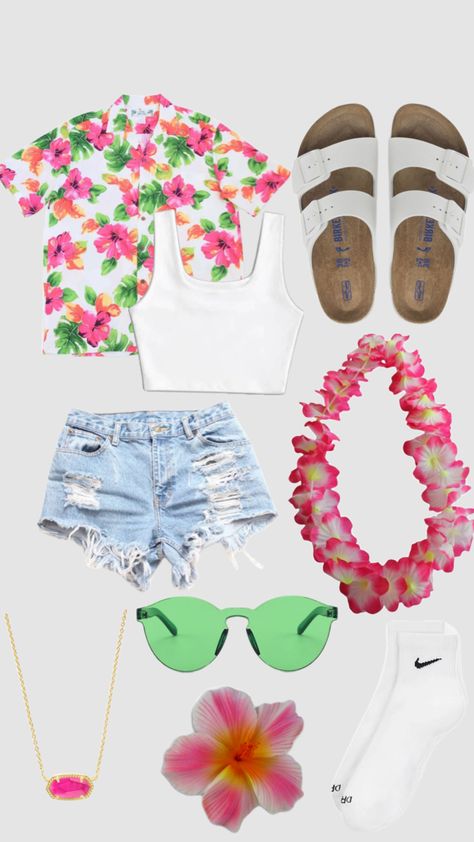 tropical School Hawaiian Day Outfits, Hawwain Theme Outfits, Hawaiin Theme Outfits Women, Hawaiian Theme Outfit For School, Hawian Theme Outfits, Hawaiian Outfits Spirit Week, Hawaiian Christmas Outfit, Tropical Costume, Hawaiian Themed Outfits