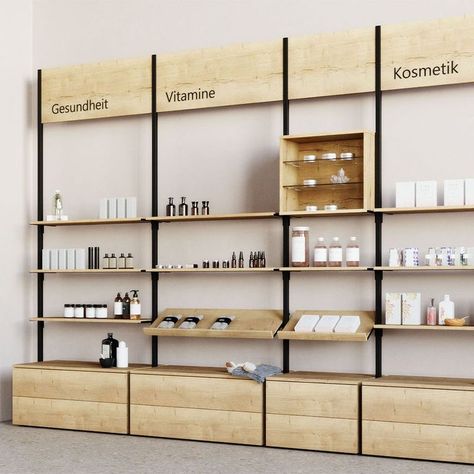 Display Shelf Design, Retail Display Shelves, Shop Shelving, Modular Display, Retail Store Interior Design, Retail Store Interior, Retail Shelving, Shop Fittings, Modular Shelving