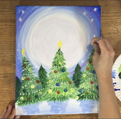 How To Paint Santa Sleigh In Sky - Step By Step Painting Tracie Kiernan, Sleigh Silhouette, Paint Santa, Santa Sleigh Silhouette, Painting Tutorial Step By Step, Christmas Eve Night, Beginners Acrylic Painting, Beginners Painting, Christmas Paintings On Canvas