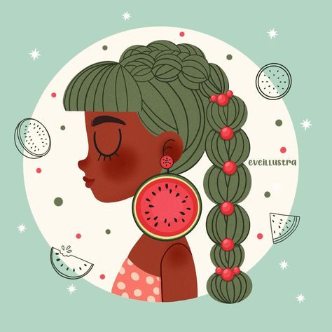 Braids • jewelry • watermelon #portraitparty #funwithfaces #portrait #characterdesign #colorfulsquares #mycreativebiz #fldreamyportraits #artistsoninstagram #artistofinstagram #illustration #ladieswhodesign #womanwithpencils Braids Jewelry, Watermelon Girl, Watermelon Slice, Braid Jewelry, Watermelon Slices, Green Oval, Crochet Amigurumi Free Patterns, Crochet Amigurumi Free, Amigurumi Free