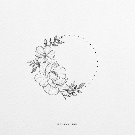 Flower Tattoos Designs, Bunami Ink, Snow White Tattoos, Natur Tattoo Arm, Circle Tattoo, Tattoo Zeichnungen, Small Flower Tattoos, Black And White Illustrations, Instagram Illustration