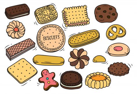 Set of cookie and biscuit doodles Premium Vector Biscuits Illustration, Diy Wall Hanging Yarn, Cookie Drawing, Diy Keramik, Food Doodles, Creative Money Gifts, Doodle Icon, Cute Food Drawings, Food Backgrounds