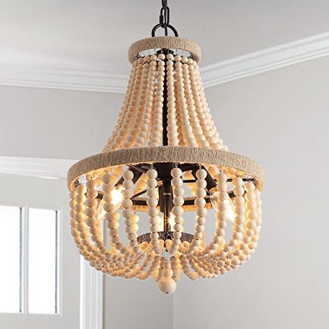 Beaded Chandelier Dining Room, Boho Light Fixture, Chandelier Boho, Chandeliers For Dining Room, Bead Chandelier, Wood Bead Chandelier, Farmhouse Pendant Lighting, Antique Chandelier, Beaded Chandelier