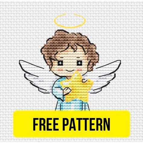 Christmas Cross Stitch Patterns Free, Free Cross Stitch Pattern, Free Cross Stitch Patterns, Cross Stitch Angels, Cute Angel, Baby Cross Stitch Patterns, Baby Cross, Cross Stitch Baby, Cross Stitch Patterns Christmas