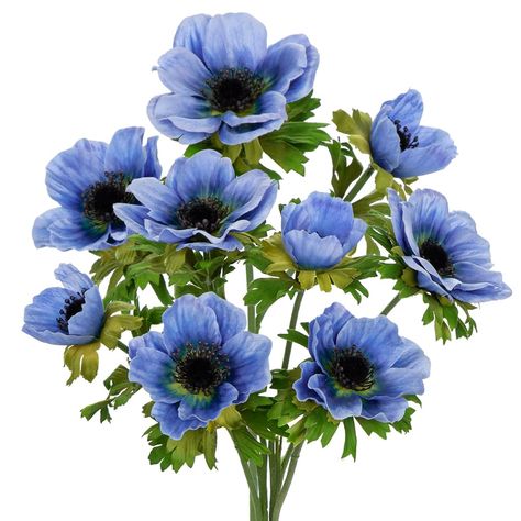 PRICES MAY VARY. [Realistic Anemone Flowers] -Our artificial anemone flowers feature beautiful, slightly cupped blooms that grow on unique split leaves. The blooming flowers are eye-catching. These lifelike decorative artificial flowers can bring a sense of nature and freshness to your living space. [Premium Silk Flowers] -The blue fake flowers and leaves are made of high quality silk material, which are printed with realistic flower texture. Durable plastic wrapped flexible wire stems allow ane Blue Fake Flowers, Art Genres, Flowers With Stems, Blue Anemone, Flowers For Decoration, Anemone Flowers, Flower Texture, Anemone Flower, Silk Flower Arrangements