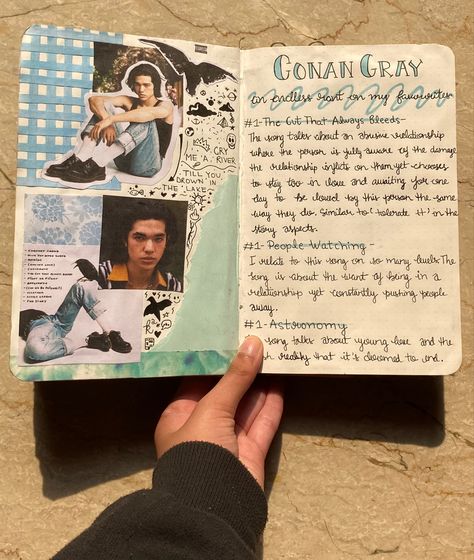 Song Lyric Journal Ideas, Conan Never Ending Song, Scrapbook Song Lyrics, Song Scrapbook Ideas, Conan Gray Journal Ideas, Music Lyrics Journal Ideas, Favorite Songs Journal Page, Song Journal Aesthetic, Song Diary Aesthetic