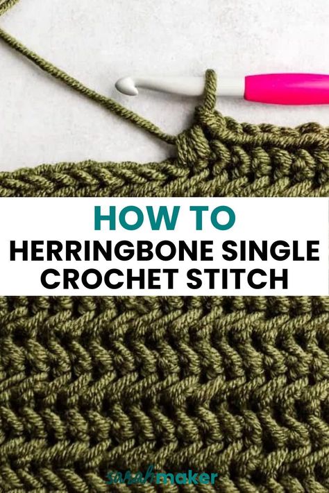 How to Herringbone Single Crochet Stitch Herringbone Single Crochet Stitch, Herringbone Single Crochet, Crochet Herringbone Stitch, Herringbone Stitch, Single Crochet Stitch, Basic Crochet Stitches, Crochet Stitch, Crochet Beanie, Knit Beanie