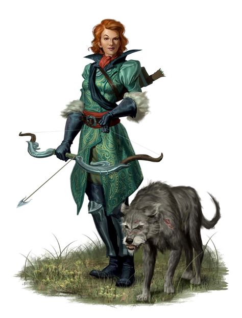 Female Human Hunter with Animal Companion - Pathfinder PFRPG DND D&D d20 fantasy Emerald Enclave, Fantasy Ranger, Elf Ranger, Heroic Fantasy, Wood Elf, Bow And Arrow, Dungeons And Dragons Characters, Fantasy Warrior, Arte Fantasy