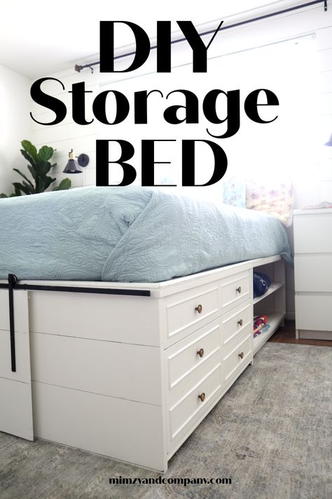 Beds With Cube Storage, Storage Bed Queen Size, Loft Bed Dresser Underneath, Queen Size Bed With Storage Underneath, Elevated Platform Bed With Storage, King Size Captains Bed Diy, Adult Raised Bed With Storage, Raised King Bed, Homemade Bed With Storage