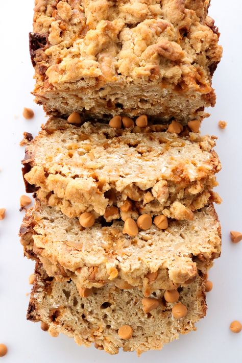 Butterscotch Banana Bread, Butterscotch Quick Bread, Banana And Butterscotch, Banana Bread Butterscotch Chips, Caramel Macchiato Banana Bread, Banana Bread Caramel Topping, Coffee Cake Streusel, Recipes With Butterscotch Chips, Cookies With Butterscotch Chips