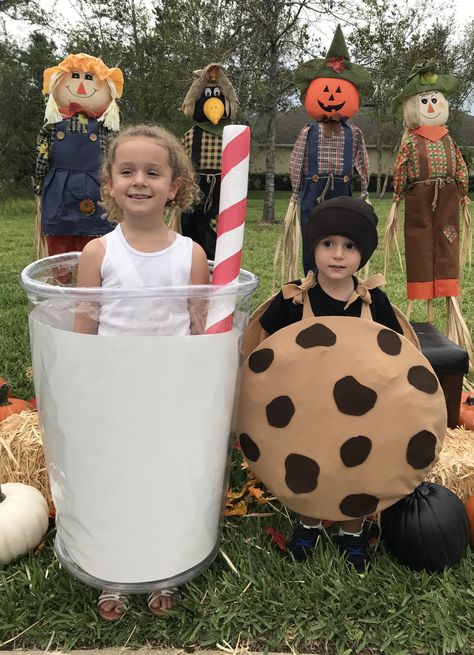 Milk and Cookies Costume Cookies And Milk Halloween Costume, Glass Of Milk Costume, Milk And Cookies Costume Diy, Milk And Cookie Halloween Costume, Milk And Cookies Halloween Costume, Cookie And Milk Costumes, Cookies And Milk Costume, Milk And Cookie Costume, Milk And Cookies Costume