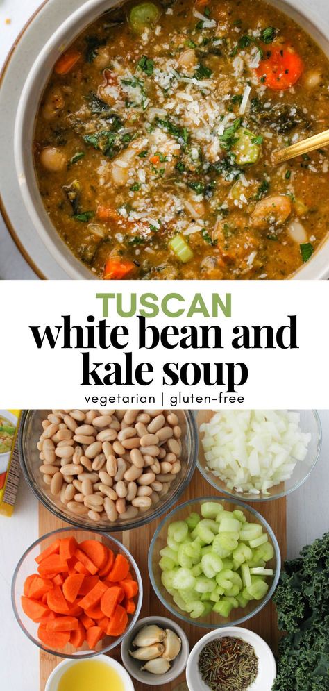 Kale Soup Vegetarian, Tuscan Kale Soup, Soup With White Beans, Kale And Bean Soup, White Bean And Kale Soup, Bean And Kale Soup, White Bean And Kale, Cannellini Beans Soup, Beans And Vegetables