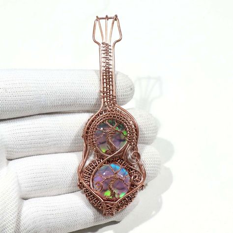 Wire Wrapped Guitar, Guitar Necklace, Guitar Pendant, Aurora Opal, Wire Wrap Necklace, Weight Measurement, Wire Wrap Jewelry, Unique Pendant Necklace, Wrap Necklace