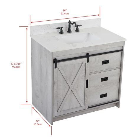 Stone Vanity Top, Engineered Stone Countertops, Stone Vanity, Hidden Shelf, Quartz Vanity Tops, Barn Style Doors, Set Of Drawers, Bathroom Decorating, White Sink