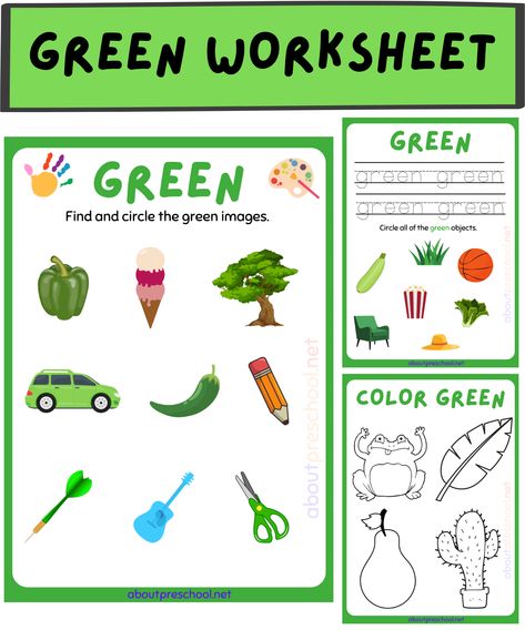 Color Green worksheets for Kindergarten 7 Color Green Activities For Preschool, Opposite Words For Kids, Green Activities, Teach Colors, Letter Maze, Spring Worksheet, Maze Worksheet, Number Flashcards, Teaching Shapes