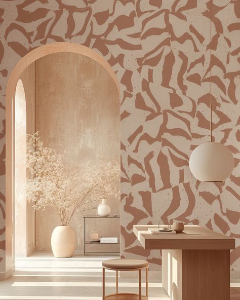 Experience the beauty of handcrafted ceramics with Graphic Clay Terracotta. The newest member of the Graphic Clay family. Warm tones that will make any space inviting. See all colors online! #wallmural #interiordesign Clay Accent Wall, Terracotta Mural, Earthy Tones Aesthetic, Japandi Wallpaper, Curtain Tie Backs Diy, Terracotta Color Palette, Modern Wallpaper Designs, Earthy Home, Cozy Minimalist