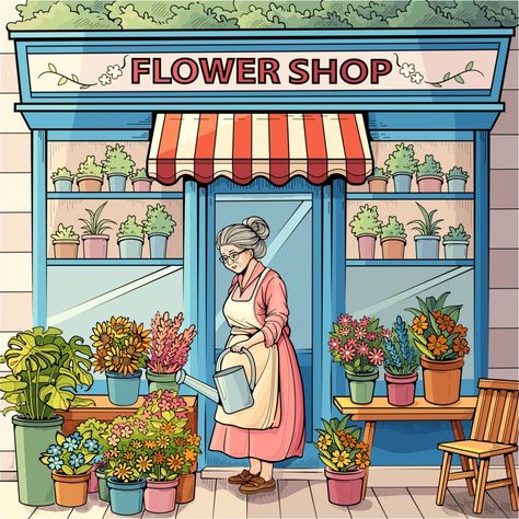 Shop Drawing, Florist Shop, Flower Shop, Cyberpunk, Florist, Drawings, Flowers, Women Shopping