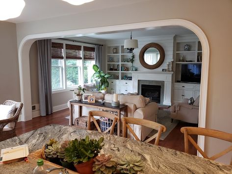 Kitchen Dining Room Archway, Archways Between Kitchen And Living Room, Living Room With Archway To Dining Room, Arch Between Kitchen And Living Room, Archway Between Rooms, Separate Kitchen And Living Room, Craftsman Colors, Adam Cohen, Separate Kitchen