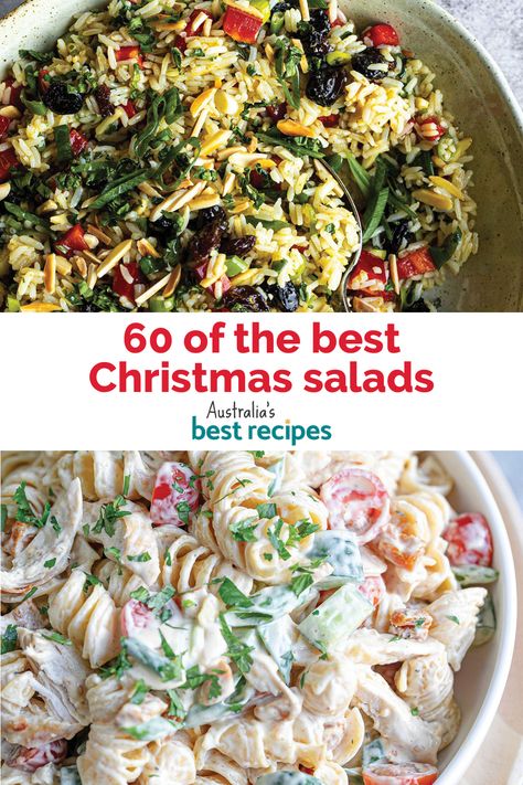 The most colourful, delicious and special festive salads are all here, in one place. So whether you’re after a showstopping potato salad, an eye-catching rice salad or a simple leafy green salad that’s going to please a crowd, you’ll find it right here. Bonus: they’re all easy to make and transport too! Cold Meats And Salads, Christmas Lunch Salad Ideas, Christmas Potato Salad, Easy Christmas Salad, Salads For Christmas Dinner, Christmas Salad Ideas, Xmas Salads, Christmas Pasta Salad, Christmas Potatoes