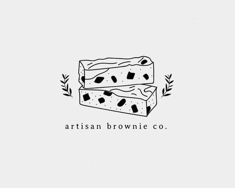 Premade Logo, Brownie Logo, Artisan Logo, Bakery Logo, Cake Logo, Hand Drawn, Food Logo, Floral Logo, Bake Logo, Sweet Logo - Etsy graphicdesignjobs #logopassion Brownie Logo Ideas, Brownie Logo Design Ideas, Brownie Doodle, Brownies Logo Design Ideas, Brownies Logo, Artisan Logo, Brownian Motion, Mystic Logo, Drawn Food