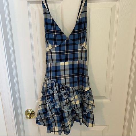 Perfect Condition. Never Worn. Reworked Dress, Plaid Mini Dress, Blue Plaid Dress, Dress Layered, Dream Aesthetic, Dress Asymmetrical, Wardrobe Pieces, Dress Fitted, Cute Fit