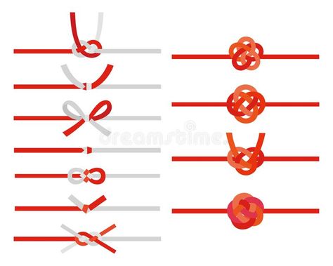 Various mizuhiki decorative Japanese cord made from twisted paper knots illustration vector illustration Mizuhiki Tutorial, Mizuhiki Knot, Knot Illustration, Hotel Ceiling, Japanese Family Crest, Asian Cards, Japanese Knot, Decorative Knots, Japanese Typography