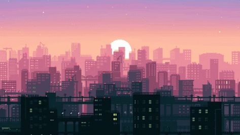 Chill Gif, Lofi Wallpaper, Pixel City, Desktop Wallpapers, Gif, Moon, Wallpapers, Pink