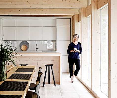 A Scandinavian-style timber cabin inspired by the simplicity of its natural surroundings. Scandinavian Wooden House, Holiday Cabin, Scandinavian Cabin, Large Bathroom Mirrors, Timber Cabin, Wooden House Design, Log Cabin Designs, House Design Ideas, John Pawson