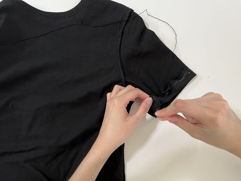 How to Shorten and Hem Sleeves on a Shirt by Hand Shorten Tshirt Sleeve, How To Hem A T Shirt Sewing Tutorials, How To Shorten Sleeves, Tshirt Sleeve Refashion, Hem A Shirt, Sewing Shirts, Shortening, Long Sleeve Tee Shirts, T Shirt Diy