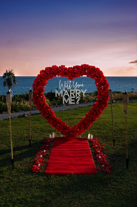 #proposalideas #proposal #caymanislands #love #engagment #grandcayman Mexican Proposal Ideas, Heart Arch Proposal, Romantic Proposal Ideas Outdoors, Proposal Decorations Outdoor, Wedding Proposal Ideas Beach, Proposal Decor Ideas, Marry Me Proposal Ideas Romantic, Small Proposal Ideas, Marry Me Proposal Ideas