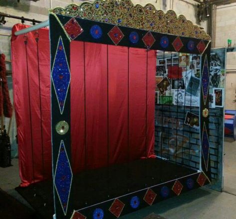 DIY Circus Tiger Cage | Theater Stage Prop | Wood base, PVC pipe structure, bungee cords, foam front. Circus Cage, Circus Stage, Circus Tiger, Circus Props, Haunted Circus, Haunted Carnival, Circus Party Decorations, Theater Stage, Diy Carnival