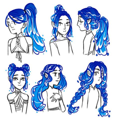 Hair Reference Drawing, Water Genasi, Water Hair, Some Drawings, Hair Sketch, Reference Drawing, Arte Sketchbook, Hair Reference, Art Poses