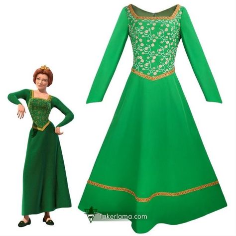 This Shrek Princess Fiona Dress Cosplay Costume is made of comfortable polyester. Well made and screen accurate design. It is a beautiful dress for your parties, cosplay and so on. Welcome to buy it with free shipping. Fiona Shrek Costume, Shrek Dress, Fiona Costume, Shrek Character, Fiona Shrek, Shrek Costume, Made Costume, Movie Character Costumes, Mask Accessories