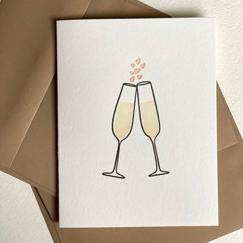 Congratulations Letterpress Greeting Card Cheers Notecard | Etsy Congratulations Drawing Art, Cheers Birthday Card, Congrats Card Ideas, Congrats Cards Handmade, Cheers Painting, Watercolor Wedding Cards, Wedding Card Watercolor, Congratulations Cards Handmade, Wedding Shower Card