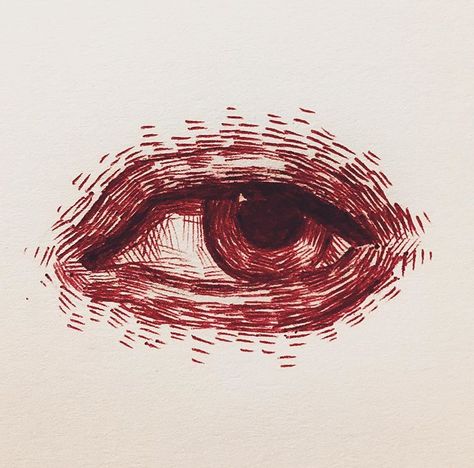 Red Ink Drawings Simple, Red Eye Drawing Aesthetic, Eye Drawing Ballpoint Pen, Cool Pen Sketches, Red Pen Aesthetic, Pen Sketch Ideas Sketchbooks, Drawing With Red Pen, Red Sketchbook Page, Painted Sketchbook Cover Ideas