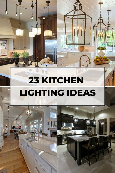 Explore a variety of kitchen lighting ideas to illuminate your space in style. From modern fixtures to overhead pendants, find the perfect kitchen lights for your home. Discover creative ways to brighten up your kitchen with beautiful lighting solutions that enhance both functionality and aesthetics. Whether you're looking for unique kitchen lighting fixtures over the island or sleek pendulum lights, these trendy ideas will transform your cooking area into a well-lit masterpiece. Over The Sink Lights Kitchen, Kitchen Island Lights Farmhouse, Kitchen Island Pendants Lights, Kitchen Pendant Lights Over Island Ideas, Kitchen Lights Ideas, Kitchen Overhead Lighting, Modern Farmhouse Kitchen Light Fixtures, Unique Kitchen Lighting, Kitchen Lights Over Island