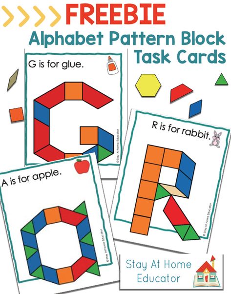 Printable Block Letters, Pattern Block Printables, Pattern Blocks Activities, Pattern Block Templates, Intentional Teaching, Preschool Math Centers, New Alphabet, Letter Matching Activities, Alphabet Centers